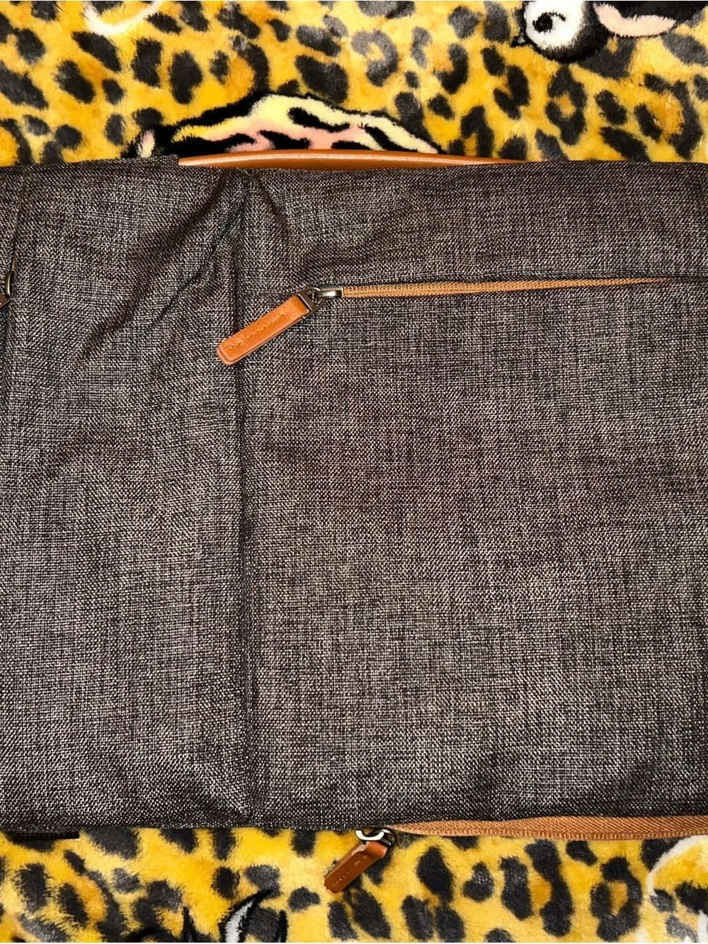 Gray waterproof Fabric Briefcase with Tan Trim